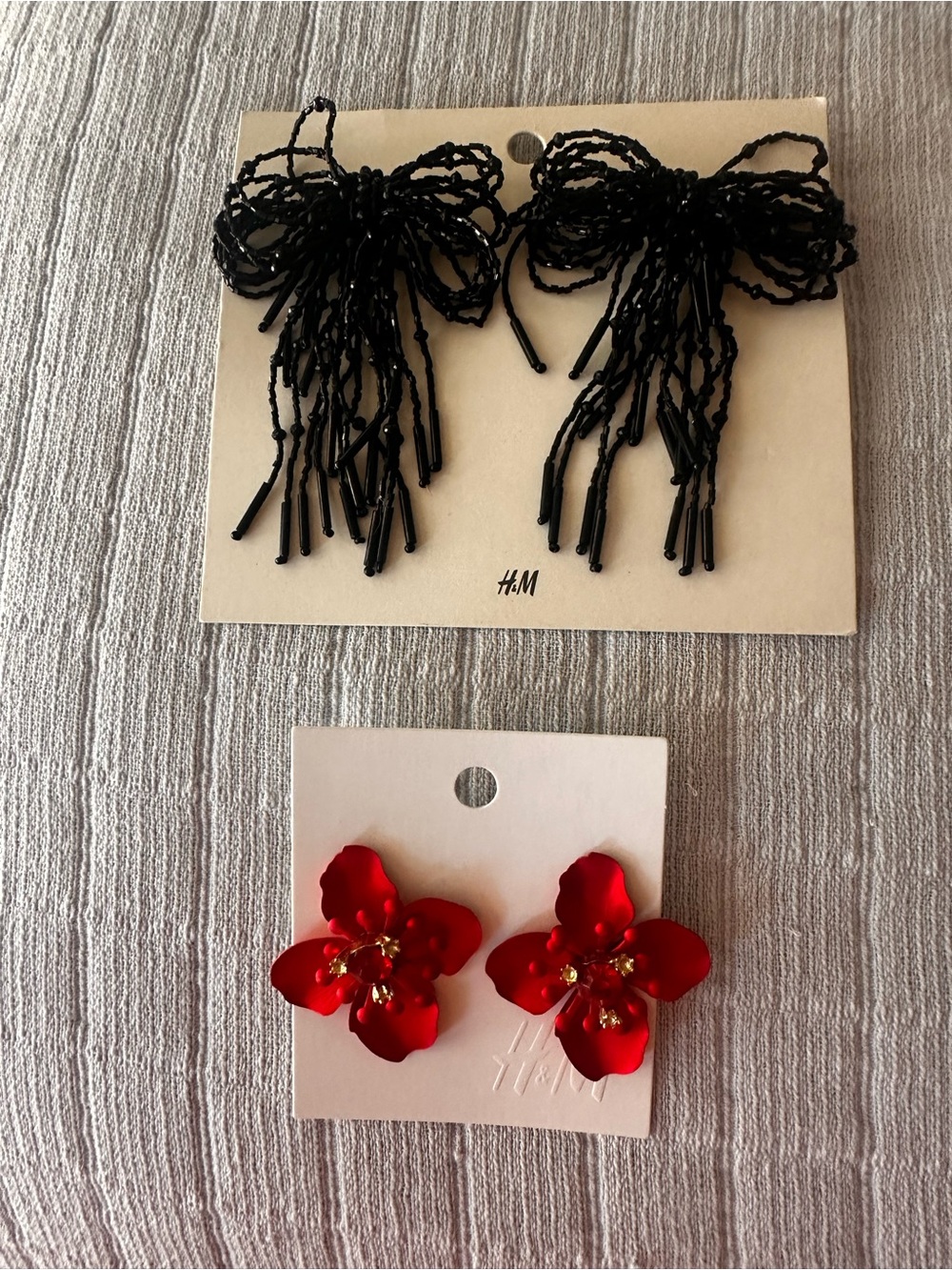 H&M Set of Red Flower Drop Stud Earrings & Black bits earrings